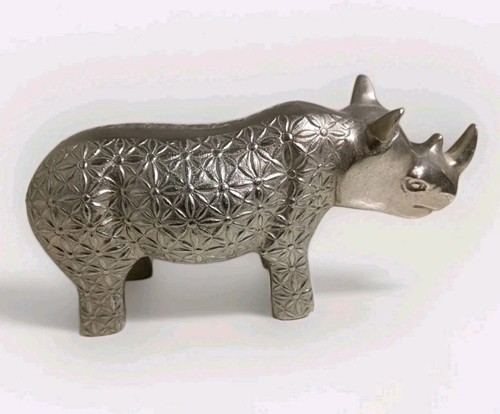 Silver coloured metal rhino - metal,